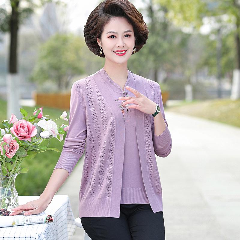 

2026 Spring & Autumn Stylish Two-Piece Set for Middle-Aged Women - Long-Sleeved Top 5XL (150-165 lbs) фіолетовий
