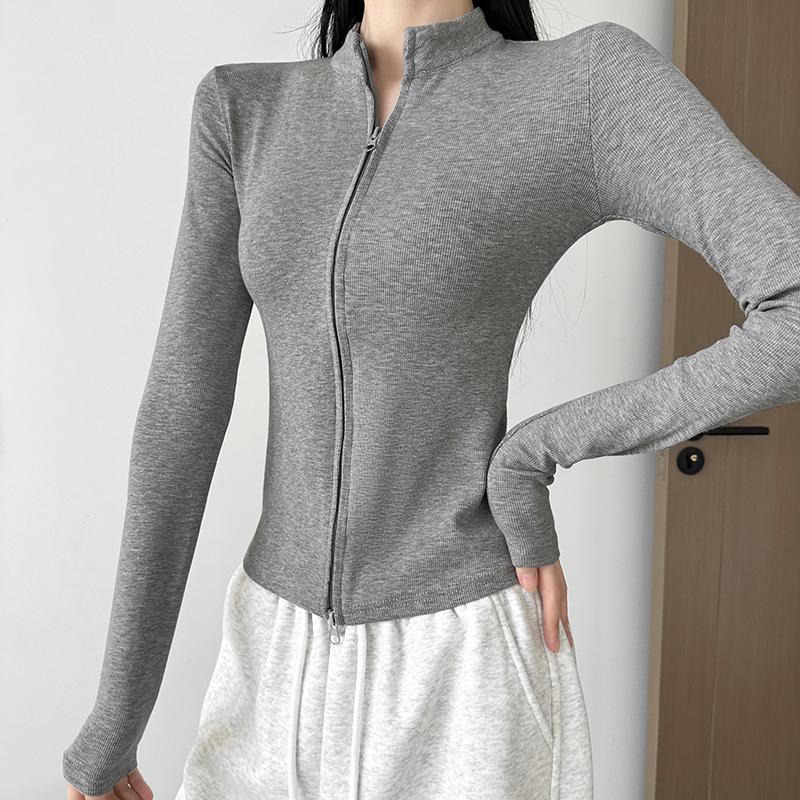 Dynamic Girl Zipper Jacket for Women with All-match Collar Slim Fit Slim Bottoming Cardigan Top