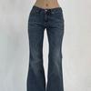 Women's Low Rise Bootcut Jeans Slim Fit American Retro Streetwear Washed Stretch Denim Flare Long Pants