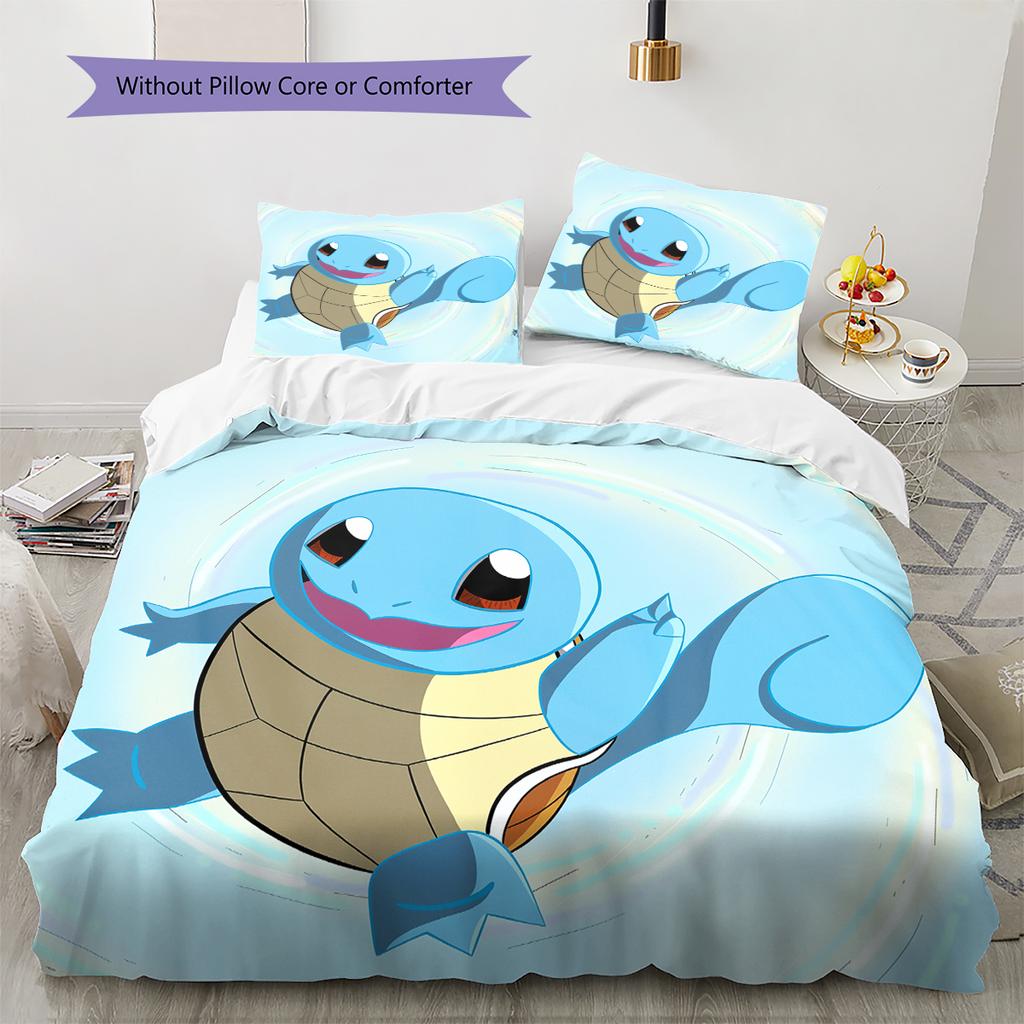 Biancheria da letto con motivo a cartone animato di Squirtle Decorazione per la casa Regalo di compleanno (1 * copripiumino + 2 * federa, senza nucleo)