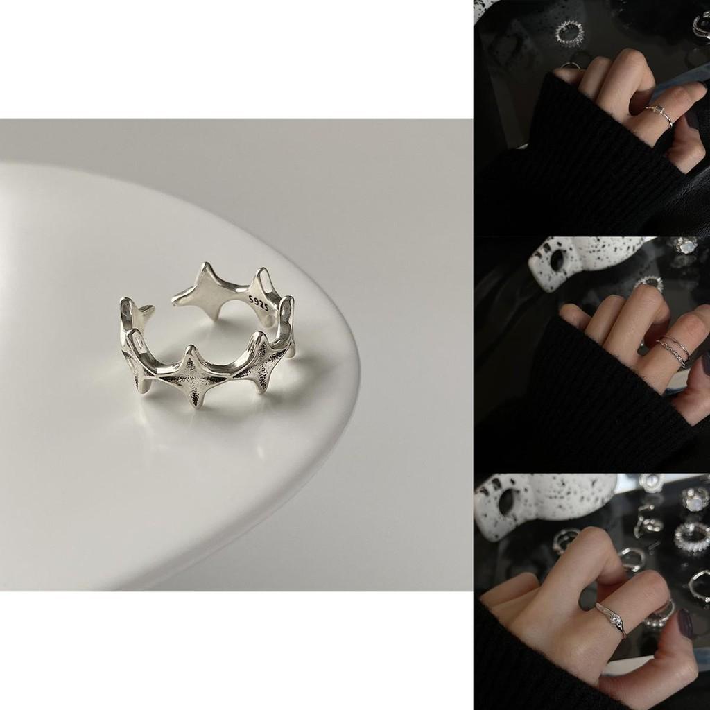 Silver Modern S925 Dual Layer Geometric Ring With Adjustable Size And Colorful Agate Stones For Stylish Accessories Womens
