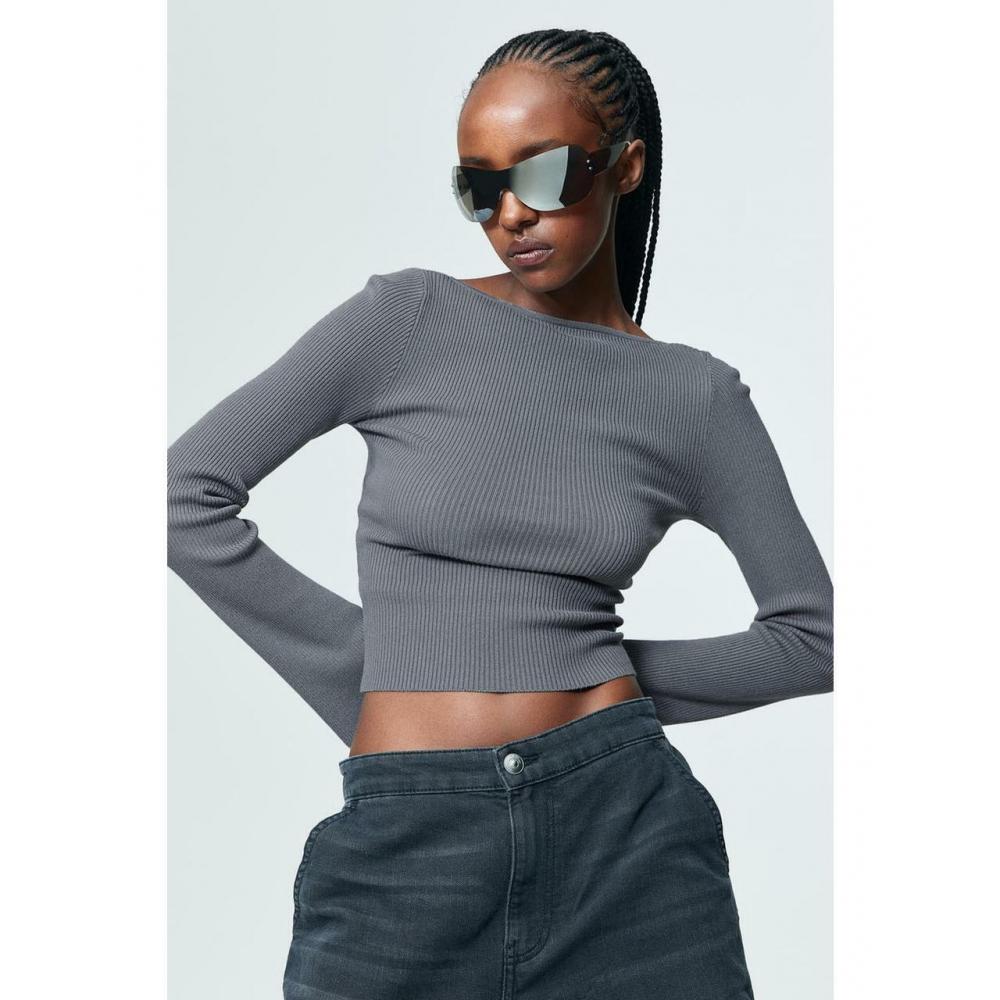 

H&M вязаный топ в рубчик темно-серый 1185763002