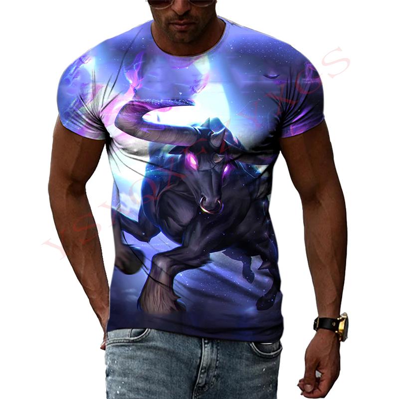 Taurus Story Domineering Fashion Original 3D Harajuku Printing Mighty Personality Men And Women Short-Sleeved Round Neck T-shirt