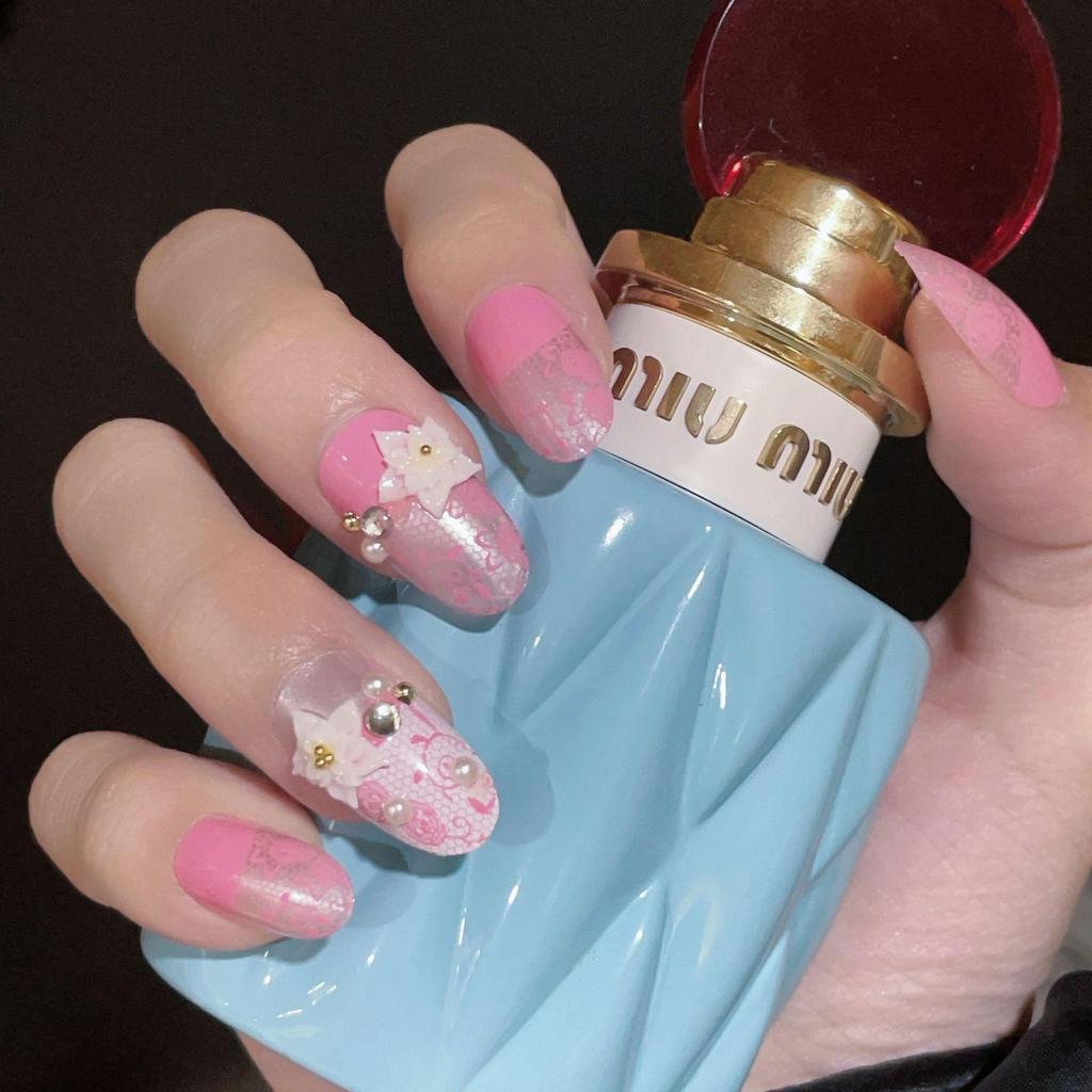 Detachable Wearable Bride Nail Art Patches - False Nails with Removable Powder Finish