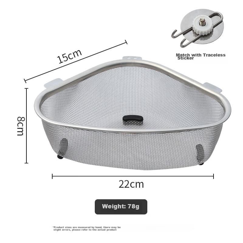 Baijie Triangular Sink Strainer, Stainless Steel Kitchen Utensil, Multifunctional Drain, Food Waste Collector, Storage Rack
