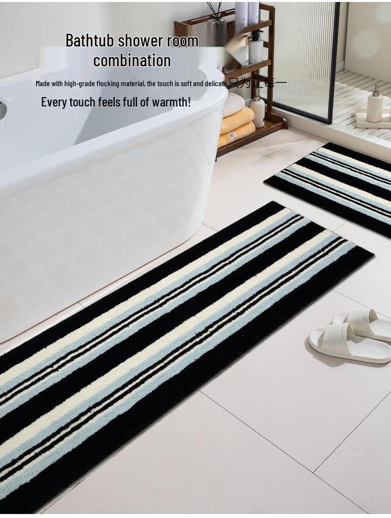 Nordic Style Black & White Striped Non-Slip Bedroom Rug - Wear-Resistant Long Floor Mat for Living Room