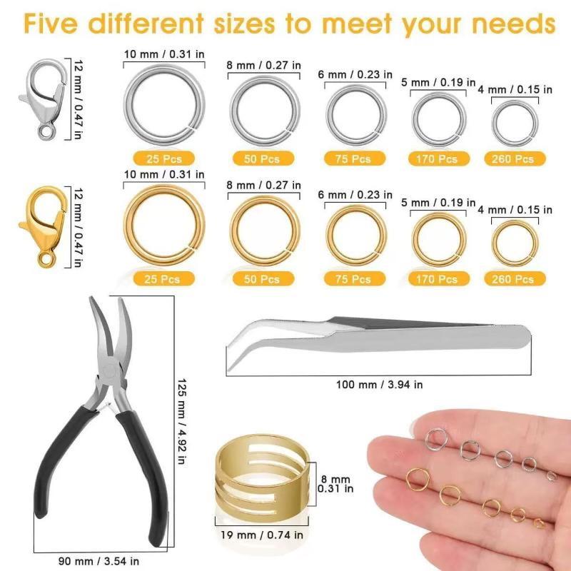 930Pcs/Box Jewelry Findings Kits Open Jump Rings Lobster Clasps Hooks Pliers Tweezers For Diy Bracelet Necklace Jewelry Making