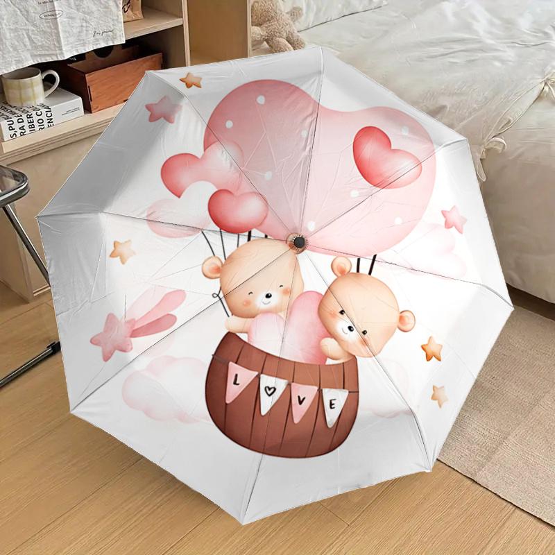 Heart-Shaped Hot Air Balloon Basket with Bears - Romantic Valentine's Day Gift for Fans, Travelers, Everyday Use, Foldable Umbrella Design,