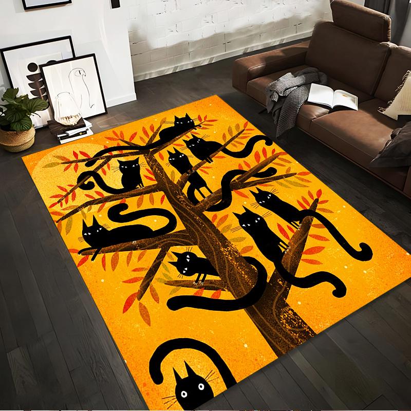 

Black Cats on Tree with Orange Background1Whimsical Autumn Art Carpet Design Suitable for use as an anti-slip for room and bedroom sofas 40x60cm( 15x23in )