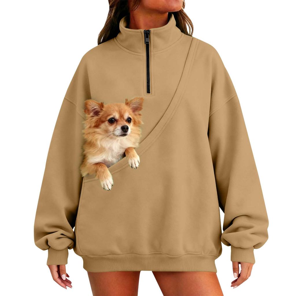 Women's Fashion Solid Color Long Sleeve Casual L Stand Collar Pullover Top