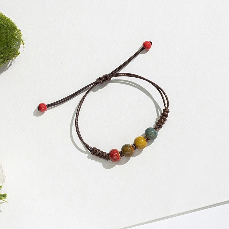 Retro Ethnic Style Ceramic Bracelet - Chinese-style Colorful Porcelain Beads Woven Bracelet