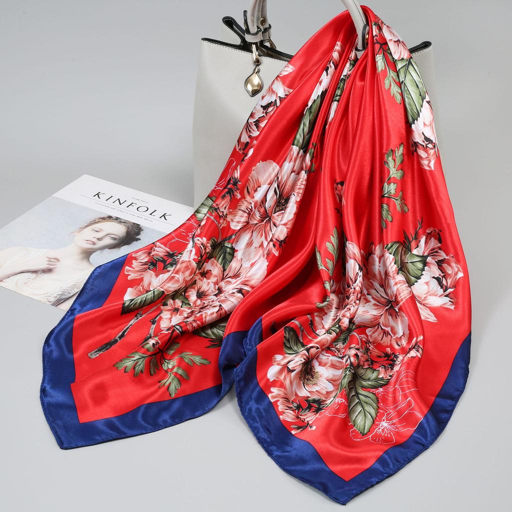 Small silk scarf women's large square scarf yarn scarf spring, autumn and winter matching shirt middle-aged mother square 91 × 91 thin scarf