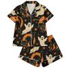 Damen 2-teiliges Pyjama-Set mit kurzärmeligem Knopfleisten-Oberteil und Shorts, weiche bequeme Nachtwäsche für Feiertage und Freizeit