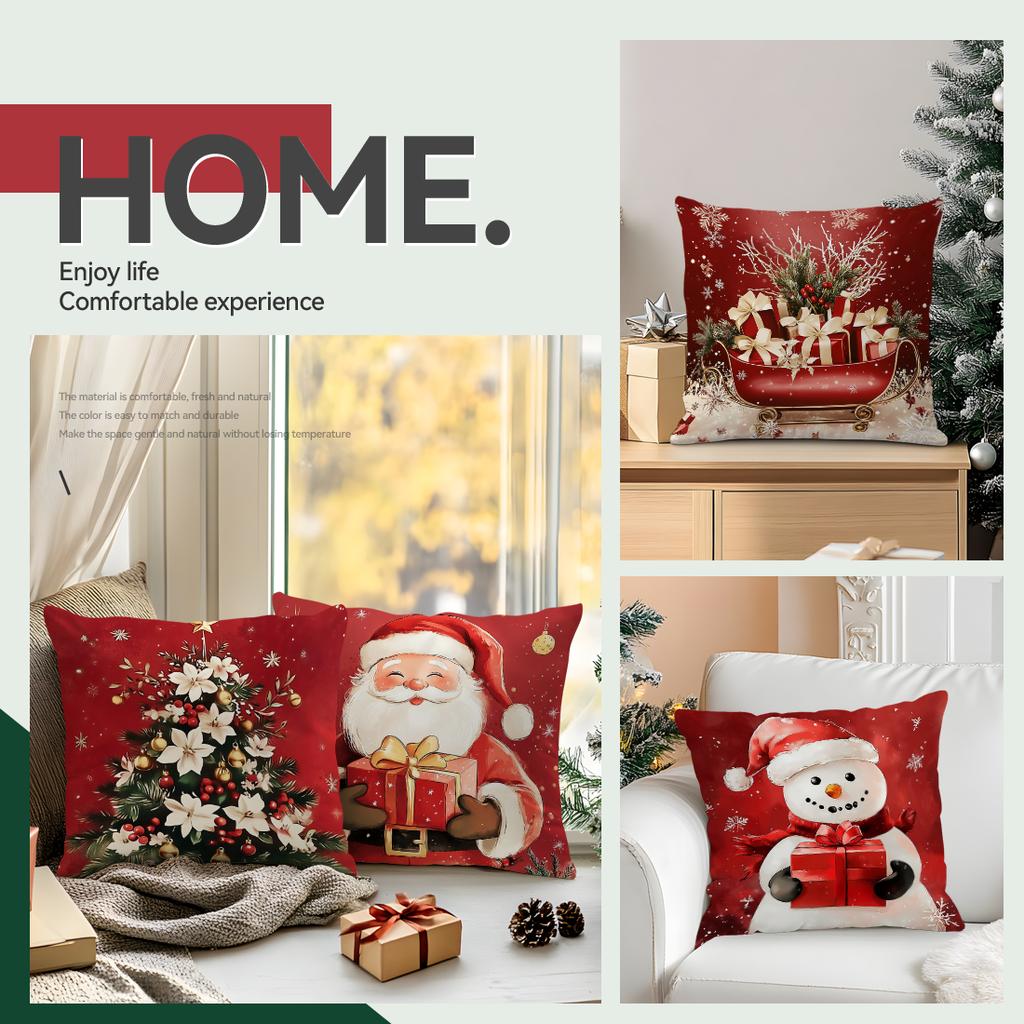 45X45Cm Winter Red Retro Christmas Pillowcase Bedroom Cushion Cover 100% Polyester Living Room Cushion Pillowcase Home Decor