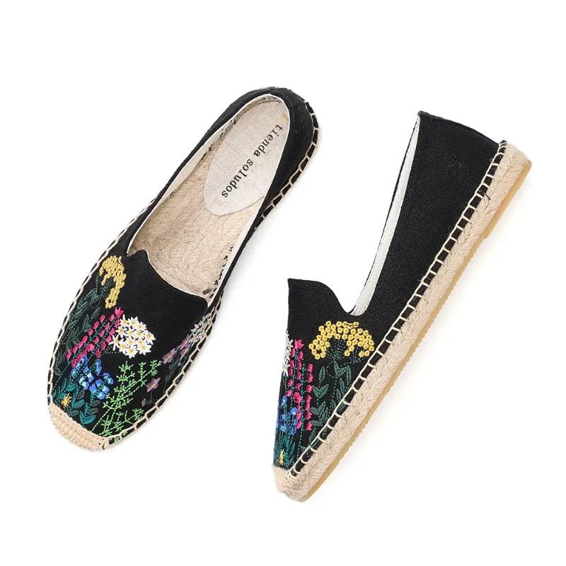 Espadrile LUXSOLE Pantofi Casual Femei cu Platformă Joasă din Cânepă Brodată, Vârf Rotund Primăvară/Toamnă Confortabili
