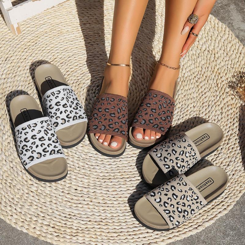 Fashion Fashion Plus Size 35 43 Color Block Round Head Thick Bottom Beach Slippers For Women New Summer 2025 Casual Footwear Leopard