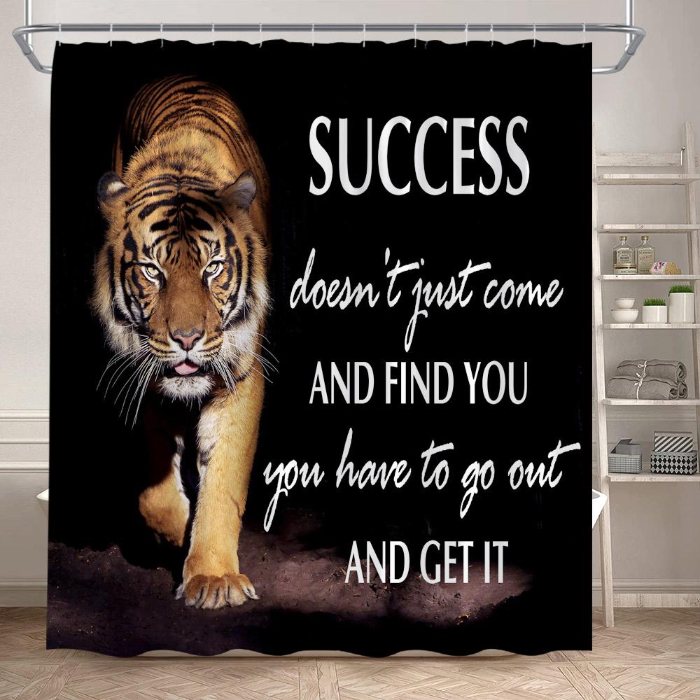 Wild Animals Shower Curtain Motivational Words Panther Tiger Lion Modern Bathroom Decor Dark Polyester Bath Curtain With Hooks