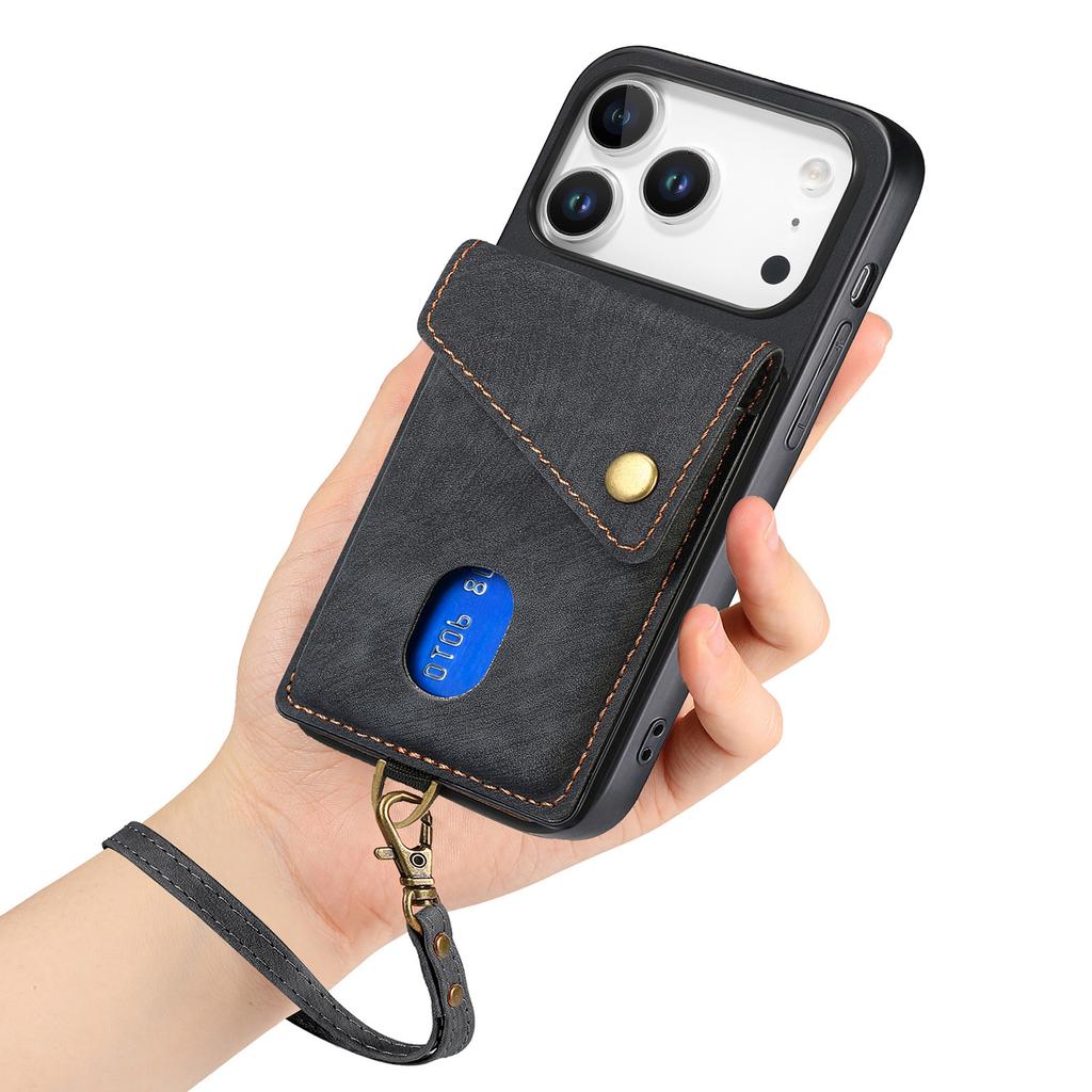 For iPhone 17 Pro Max Case with Card Holder Kickstand Leather Phone Back Cover