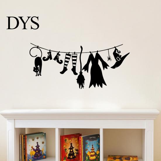 Bedroom Wall Sticker Halloween Hanging Ornaments, Acrylic Witch Hat Cloak Socks Shoes Broom Black Festive Room Decor Cat Party Decor, Decorative