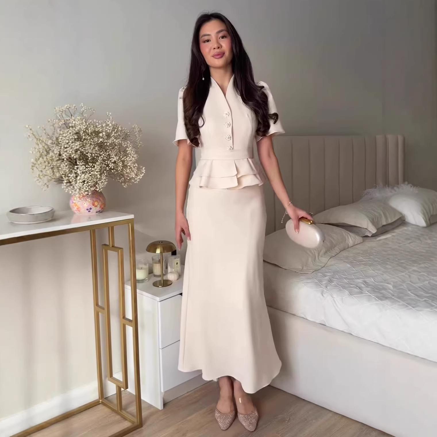 

Women s 2026 Elegant Cardigan Short-Sleeve Top and Long Skirt Set 2X Large