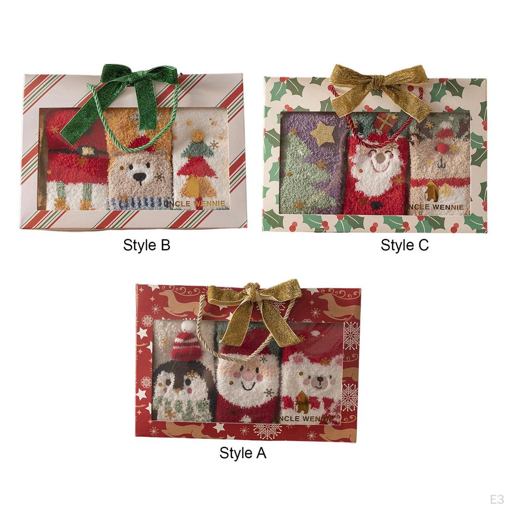 3 Paar Weihnachtssocken für Erwachsene, warm, winterlich, kuschelig, flauschig
