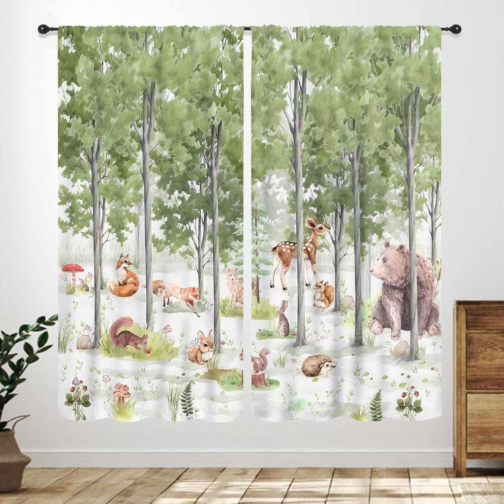 Blue Curtains Kids Room Cartoon Underwater Animals Sharks Turtles Nature Marine Plants Window Drapery Treatments Curtain Polyester Washable Children's