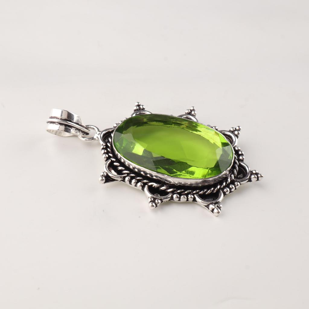 Peridot Gemstone Silver Statement Pendant 2.5", 925 Sterling Silver Handmade Necklace For Gift APP-1-2