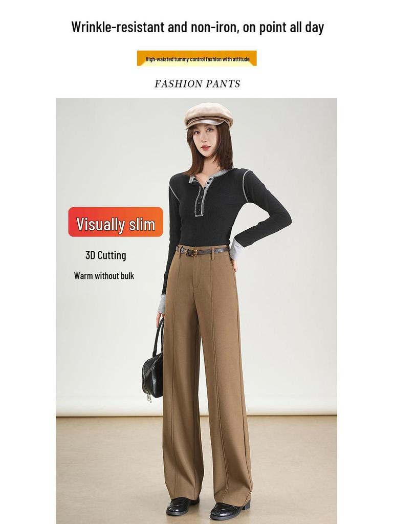 2025 High-End Women’s Wide-Leg Pants: Autumn/Winter Draping, Warm & Slimming, Floor-Length Suit Trousers