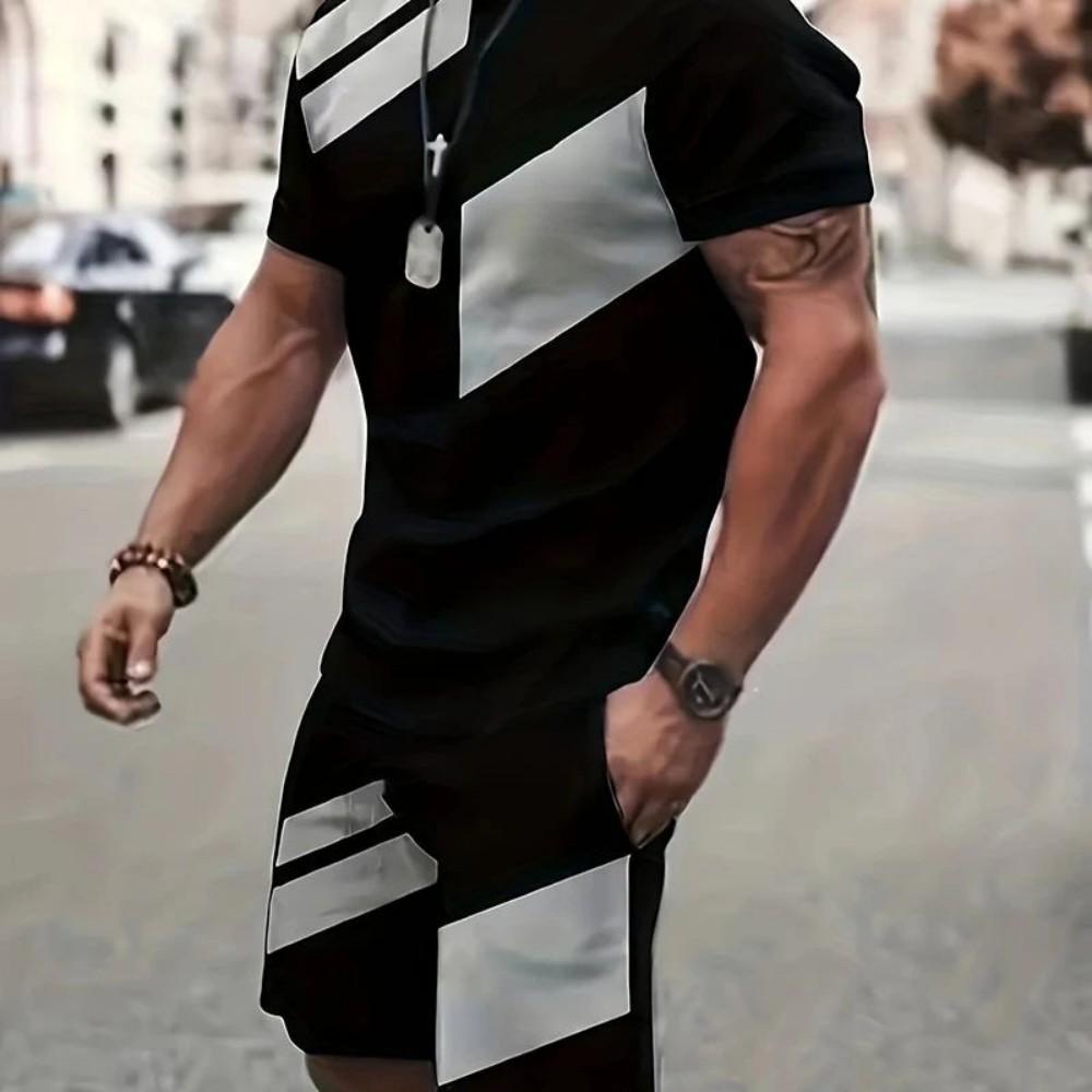 Summer Men's Casual Breathable Round Neck Sports T-shirt Y2K Shorts Outdoor Fashion Sports Two-piece Set