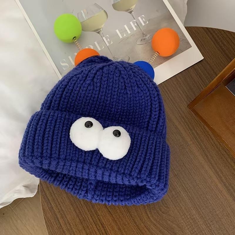 Cartoon Big Eyed Little Monster Woolen Hat for Women In Autumn and Winter Cute and Cute  Funny Couple Style Knitted Hat To Show Small Face