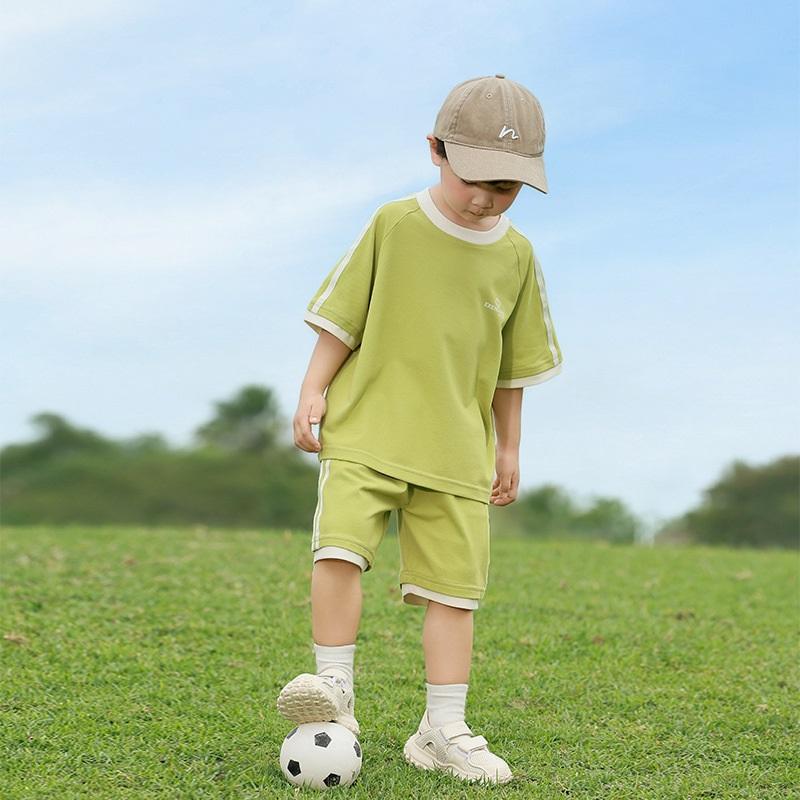 

Летняя детская одежда Детский спортивный костюм Цветной блок Полосатый Набор из 2 предметов Для мальчиков и девочек Активная одежда Удобный наряд для игр 90 зелёный