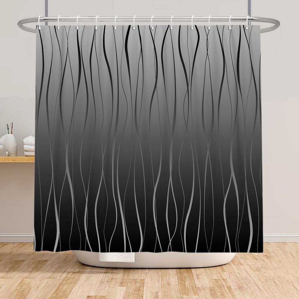 Modern Shower Curtain Wave Lines Modern Minimalist Geometric Unique Aesthetic Pattern Waterproof Polyester Bathroom Curtain