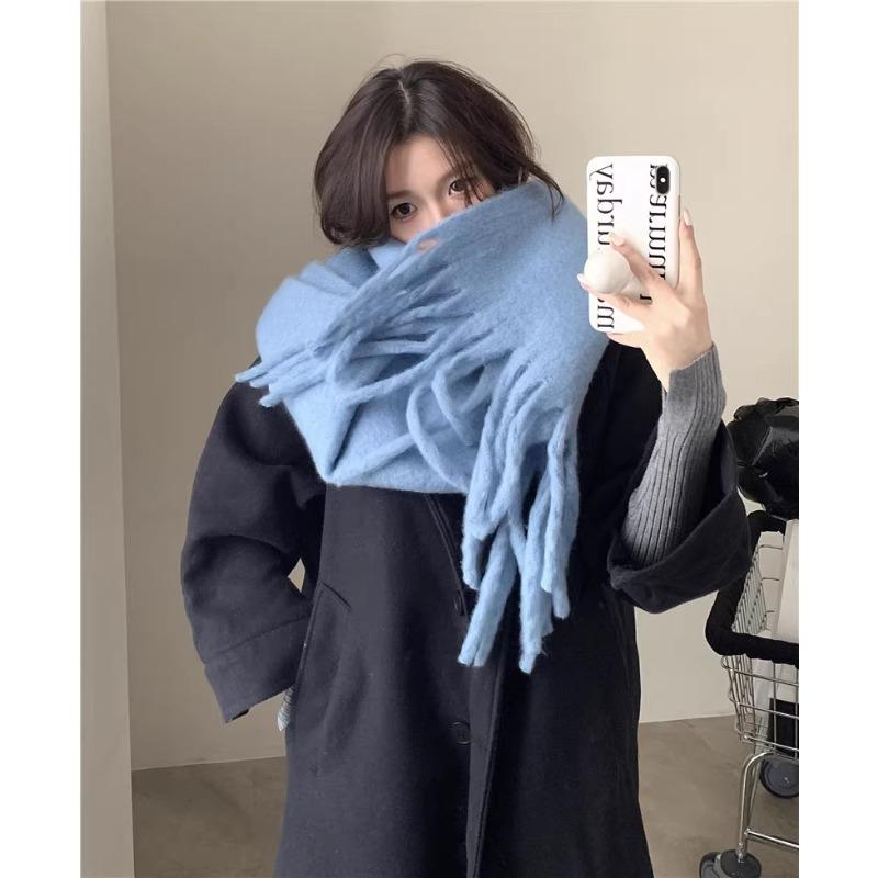 Crain blauer Schal Damen Winter vielseitig verdickt einfarbig Schal Mohair Premium warmer Schal