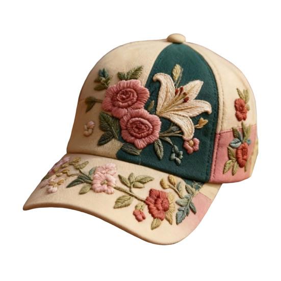 Baseball Hat Embroidery Flower Pattern 3D Printing Retro Sun Protection Summer Cap Hiking Outings Traveling