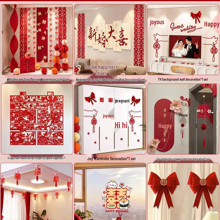 Wedding Decoration Set: Groom & Bride's Room Ornaments with Bunting & Robe Wall Décor