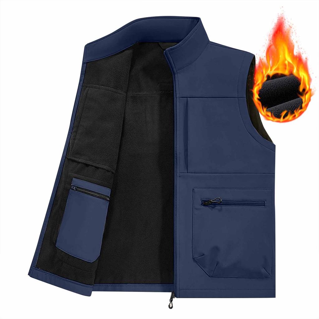 Men's Solid Color Multi Pocket Vest Men's Large Size Outdoor Vest Photography Waistcoat Casual Vest