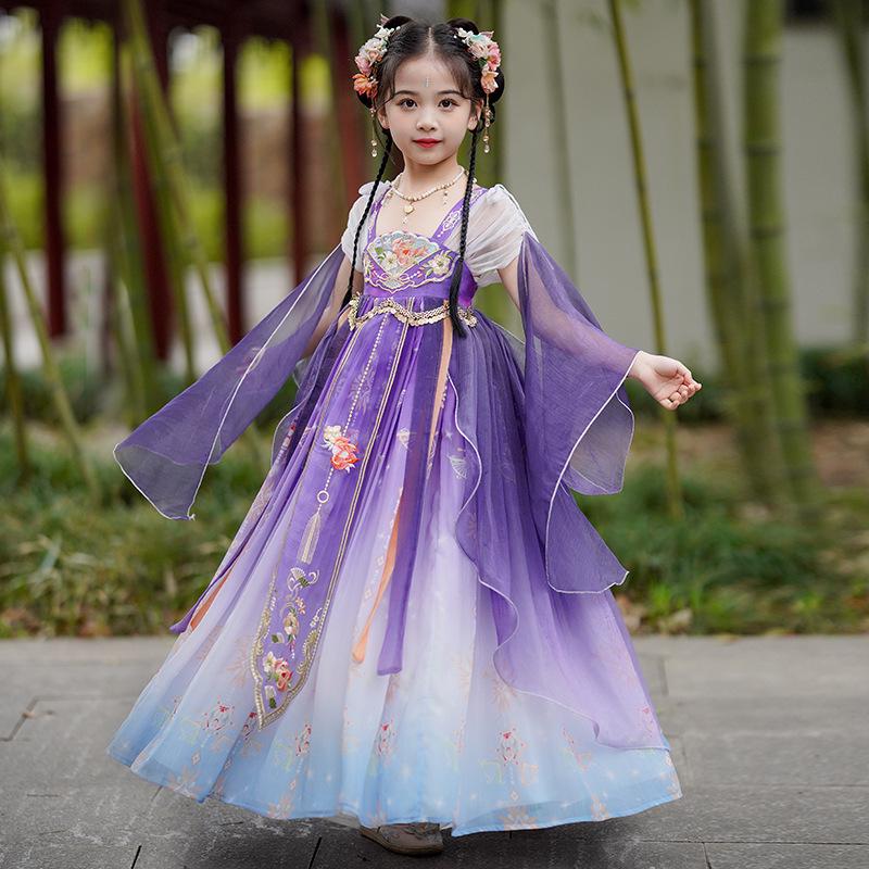 Girls  Summer Hanfu 2026: Ancient Style Tang Suit Princess Dress in Super Fairy Design 130 cm