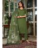 Party Wear Designer Chanderi Green Kurta Pant Dupatta Set Indian Women Top Tunic Kurti
