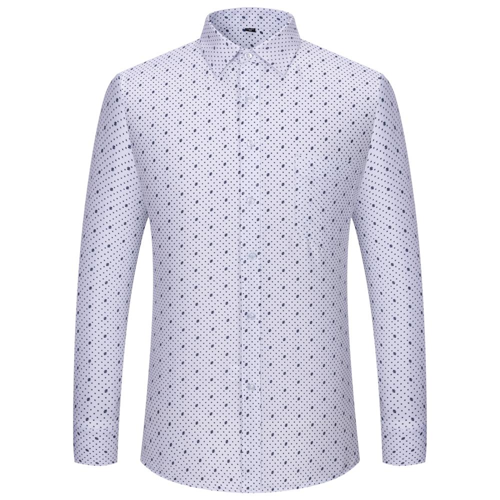 Men's 65% Cotton Long Sleeve Printed Check Dress Shirt Single Patch Pocket Regular-fit Comfortable Versatile Thin Casual Shirts