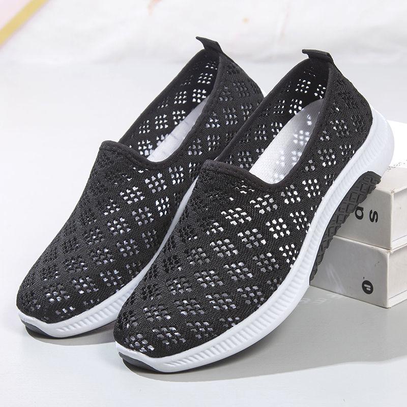 Summer Cloth Shoes Women's Mesh Shoes Breathable Mesh Casual Shoes Soft Soles Non-slip Women's Shoes One-footed Shoes