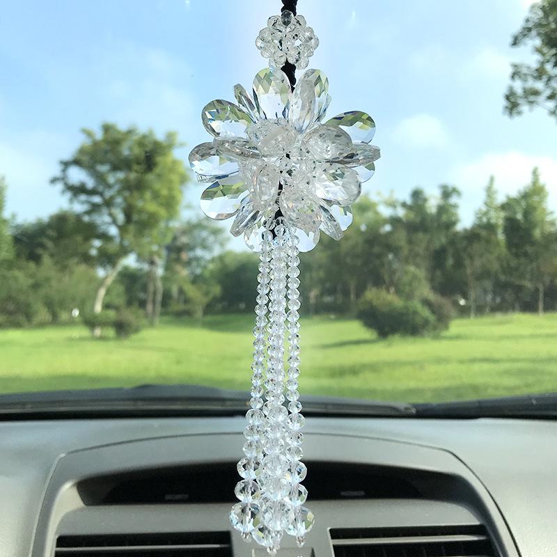 Car Rearview Mirror Pendant Creative Exquisite Sunflower Crystal Tassel Craft Pendant Ladies Car Fashion Interior Decoration
