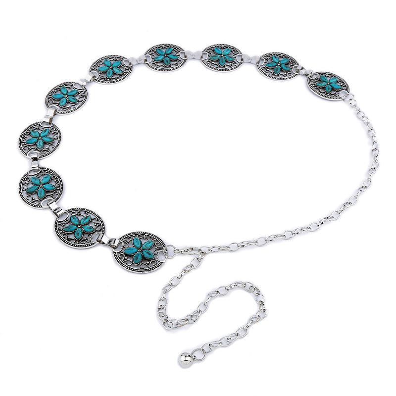 

Европейский и американский национальный стиль Модная поясная цепочка Женский декоративный тонкий ремень с платьем Серебряная полая рельефная цепочка