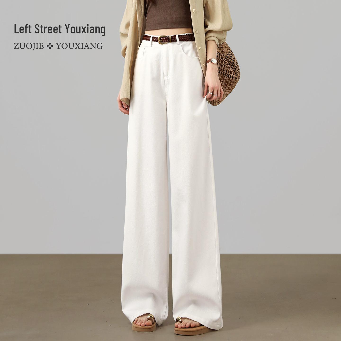 Women s High-Waisted Wide-Leg Pants - White Tencel Linen, Breathable Spring Petite Suit Style Large