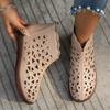 New Women's Round Toe Hollow Cutout Boots Retro Back Zipper Sandal Boots