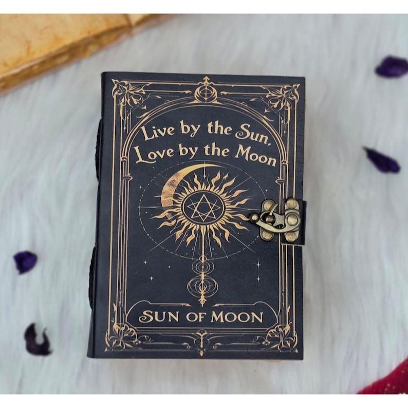 Sun & Moon Celestial Journal | Live by the Sun Love by the Moon Diary | Vintage Lock Grimoire | Wiccan Book of Shadows | Astrology Notebook