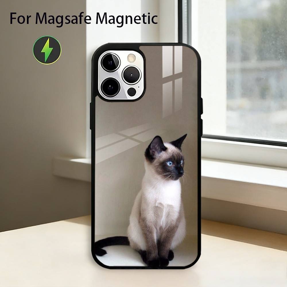 Cute Siamese Cat Phone Case For iPhone17,16,15,14,13,12,11 Plus,Pro Magnetic For Magsafe Wireless Charging