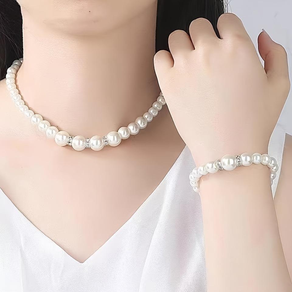 Popular imitation pearl necklace earrings bracelet three-piece set ins personality temperament simple accessories fashion commuter necklace серебряный