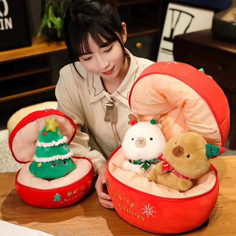 Lovely Christmas Tree Capybara Christmas Plush Toys Cute Animal Dolls Stuffed Soft for Xmas Birthday Festival Celebration