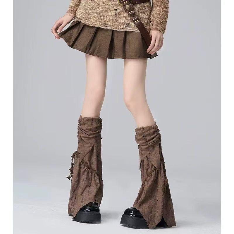 Y2K Wasteland Style Brown Retro Leg Warmers for Hot Girls