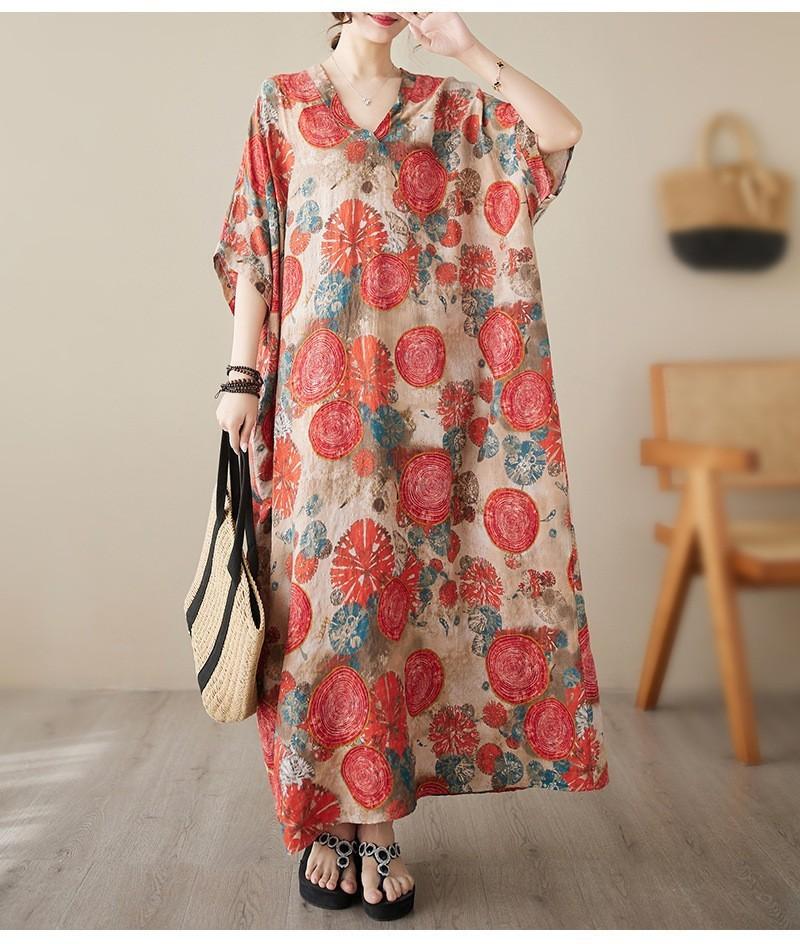 Summer Plus Size Loose Fit Vacation V-Neck Short Sleeve Maxi Dress Women Beach